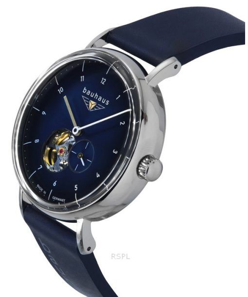 Bauhaus Classic Blue Leather Strap Dark Blue Open Heart Dial Automatic 21663 Men's Watch