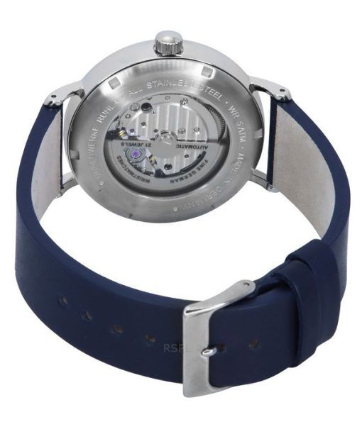 Bauhaus Classic Blue Leather Strap Dark Blue Open Heart Dial Automatic 21663 Men's Watch