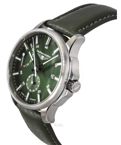 Bauhaus Aviation Green Leather Strap Dark Green Dial Automatic 28604 100M Men's Watch