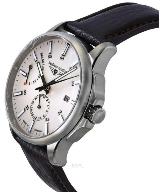 Bauhaus Aviation Leather Strap Full Luminous Beige Dial Automatic 28605 100M Men's Watch