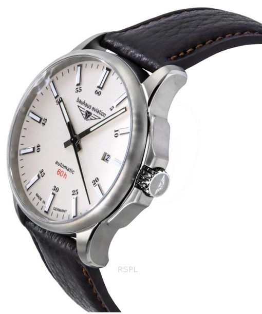 Bauhaus Aviation Leather Strap Full Luminous Beige Dial Automatic 28645 100M Men's Watch