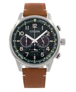 Citizen Eco-Drive Chronograph Leather Strap Green Dial CA4420-21X 100M Mens Watch