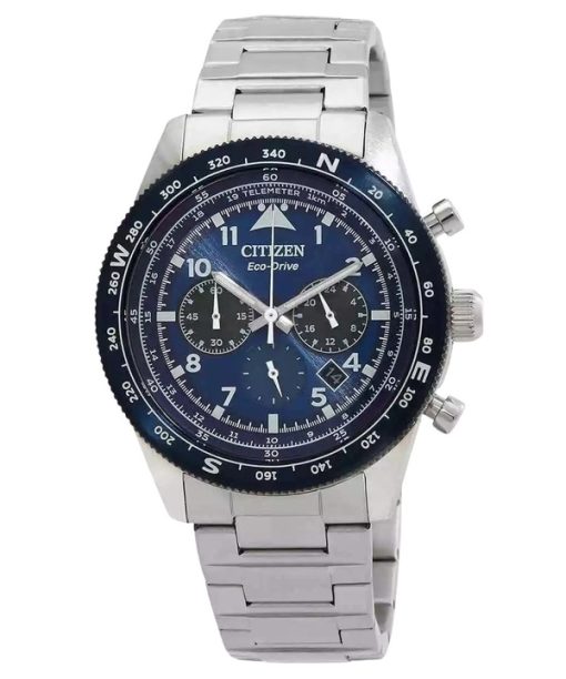 Citizen Eco-Drive Chronograph Stainless Steel Blue Dial CA4554-84L 100M Mens Watch