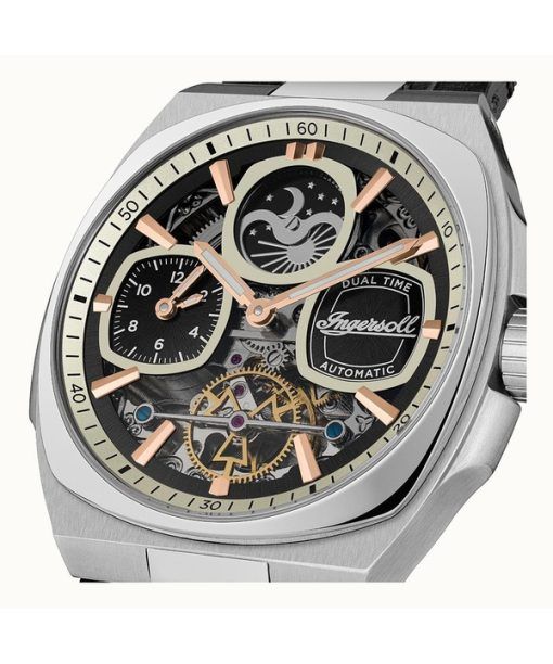 Ingersoll The Spirit Moon Phase Leather Strap Black Skeleton Dial Automatic I15801 Men's Watch