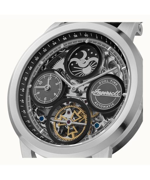 Ingersoll The Arc Moon Phase Leather Strap Black Skeleton Dial Automatic I16001 Men's Watch