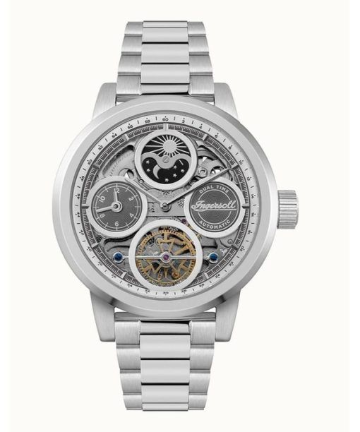 Ingersoll The Arc Moon Phase Stainless Steel Silver Skeleton Dial Automatic I16002 Men's Watch