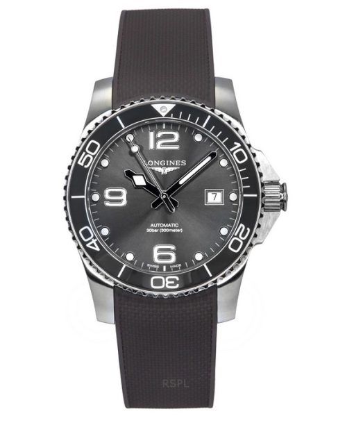 Longines Hydroconquest Rubber Strap Sunray Grey Dial Automatic Diver's L3.781.4.76.9 300M Men's Watch