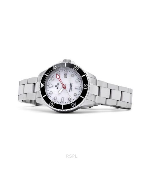 Ratio FreeDiver Sapphire Stainless Steel White Mother Of Pearl Dial Quartz RTFL811 200M Women's Watch