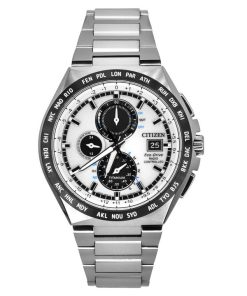 Citizen Eco-Drive Radio Controlled GMT Chronograph Super Titanium Silver Dial AT8238-84A 100M Men's Watch