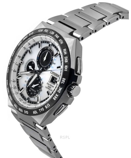 Citizen Eco-Drive Radio Controlled GMT Chronograph Super Titanium Silver Dial AT8238-84A 100M Men's Watch