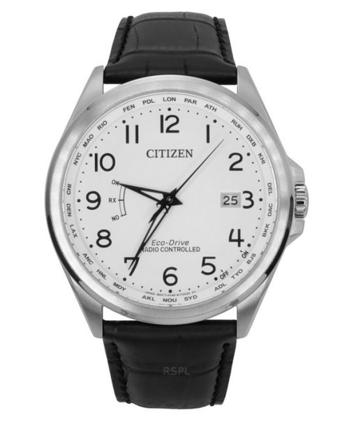 Citizen Radio Controlled Leather Strap White Dial Eco-Drive CB0250-17A 100M Men's Watch