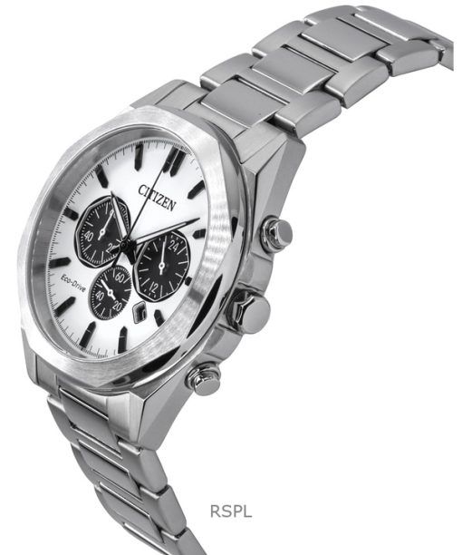 Citizen Eco-Drive Chronograph Stainless Steel White Dial CA4590-81A 100M Men's Watch