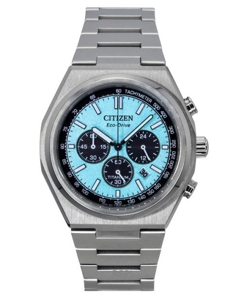 Citizen Zenshin Chronograph Super Titanium Ice Blue Dial Eco-Drive CA4610-85M 100M Men's Watch