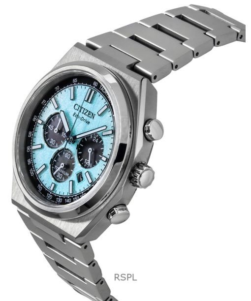 Citizen Zenshin Chronograph Super Titanium Ice Blue Dial Eco-Drive CA4610-85M 100M Men's Watch