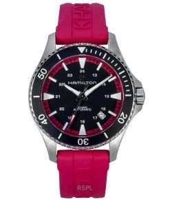 Hamilton Khaki Navy Scuba Pink Rubber Strap Black Dial Automatic H82395330 100M Unisex Watch