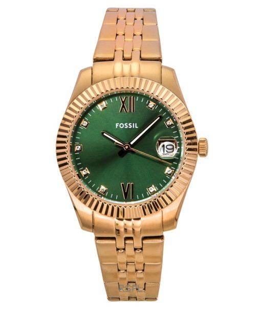 Fossil Scarlette Rose Gold Tone Stainless Steel Green Dial Quartz ES5369 Women's Watch