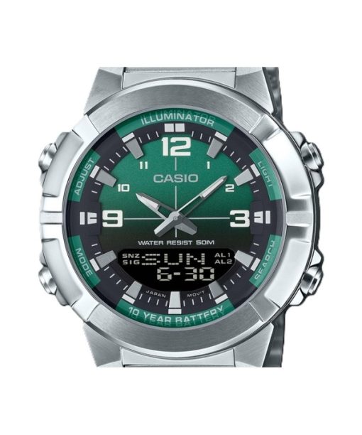 Casio Analog Digital Combination Stainless Steel Green Dial Quartz AMW-870DA-3AV Men's Watch