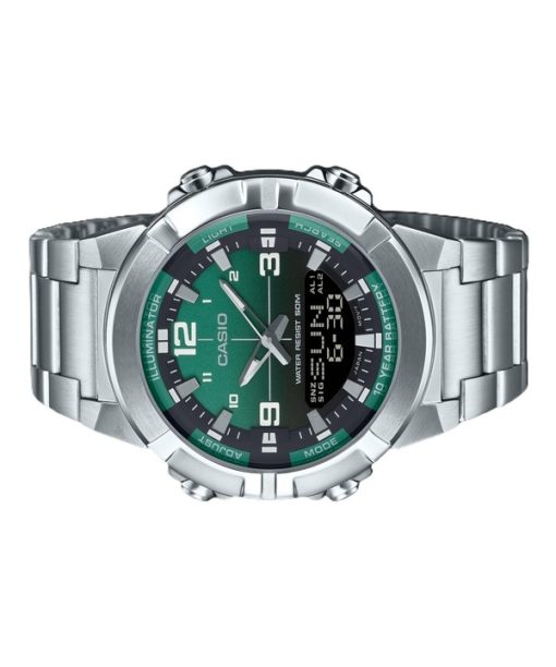 Casio Analog Digital Combination Stainless Steel Green Dial Quartz AMW-870DA-3AV Men's Watch