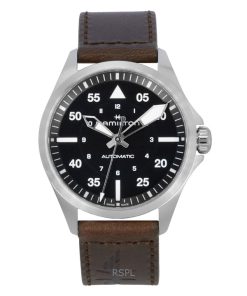 Hamilton Khaki Aviation Pilot Leather Strap Black Dial Automatic H76305530 100M Men's Watch