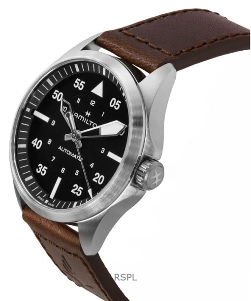 Hamilton Khaki Aviation Pilot Leather Strap Black Dial Automatic H76305530 100M Men's Watch