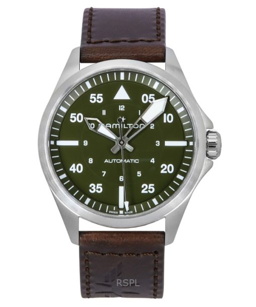 Hamilton Khaki Aviation Pilot Leather Strap Green Dial Automatic H76305560 100M Men's Watch