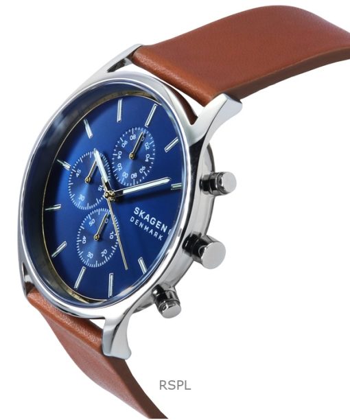 Skagen Holst Chronograph Leather Strap Blue Dial Quartz SKW6916 Men's Watch