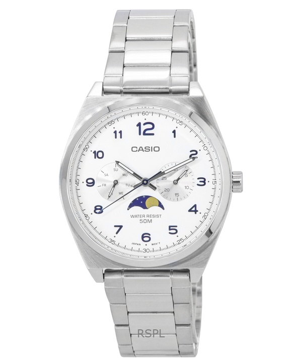 Refurbished Casio Standard Analog Moon Phase White Dial Quartz MTP-M300D-7A Men's Watch